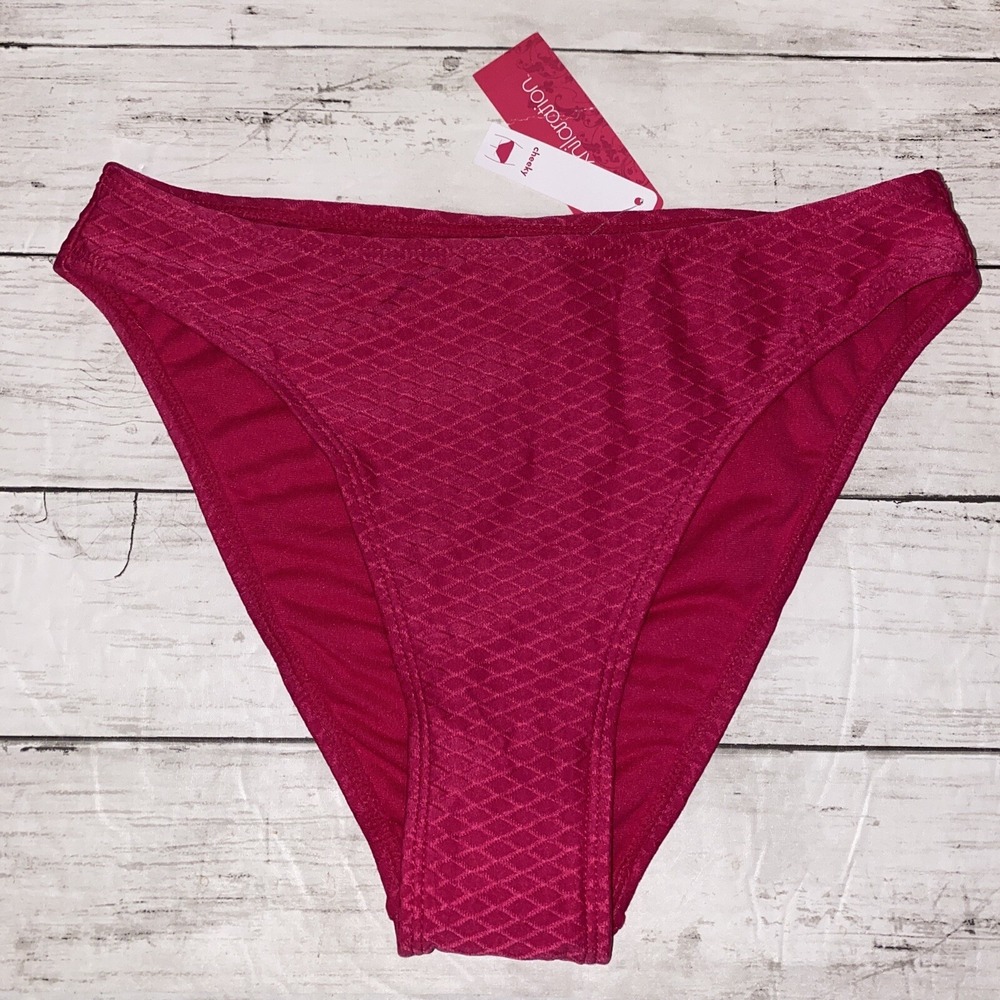 Xhilaration Bikini Bottom Womens Medium Magenta Berry High Waist Cheeky Swim M‎